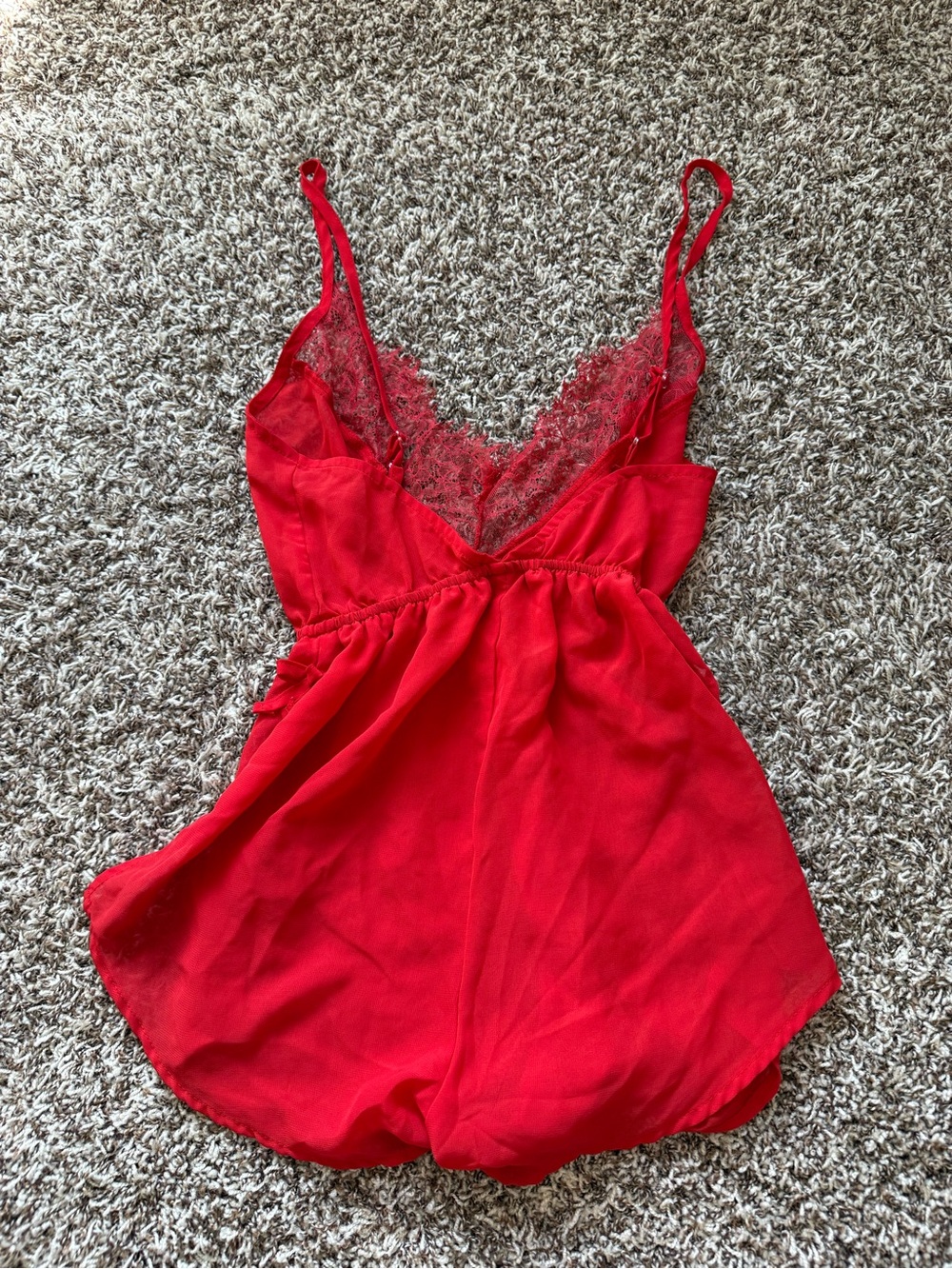 PrettyLittleThing Red Lace-Trim Sleep Romper